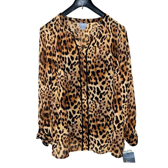 Liz Claiborne Tops - Liz Claiborne 1X Leopard Animal Print TOP Chiffon Tank Lined Cool Mom Blouse NEW